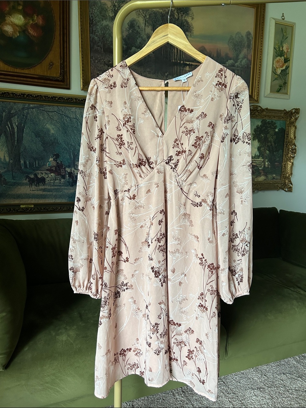 Baltic Born Rosalind Blush Floral V-Neck Long Sleeve Mini Dress